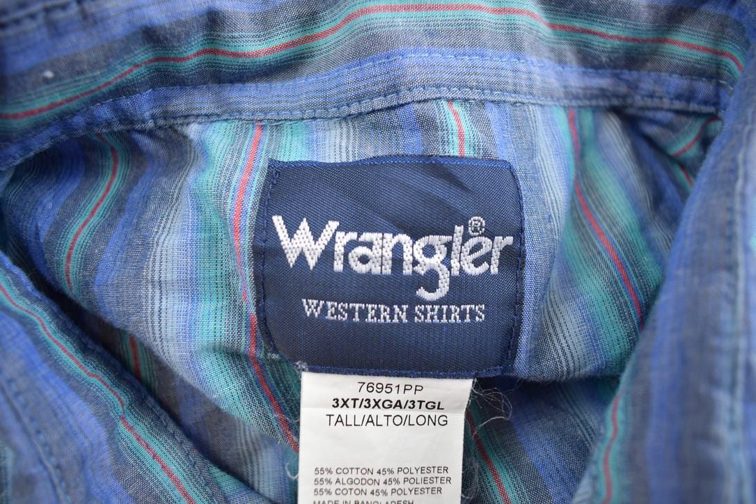 Vintage 1990s Wrangler Western Shirts Blank Shirt Sleeve Pearl Button Up Shirt