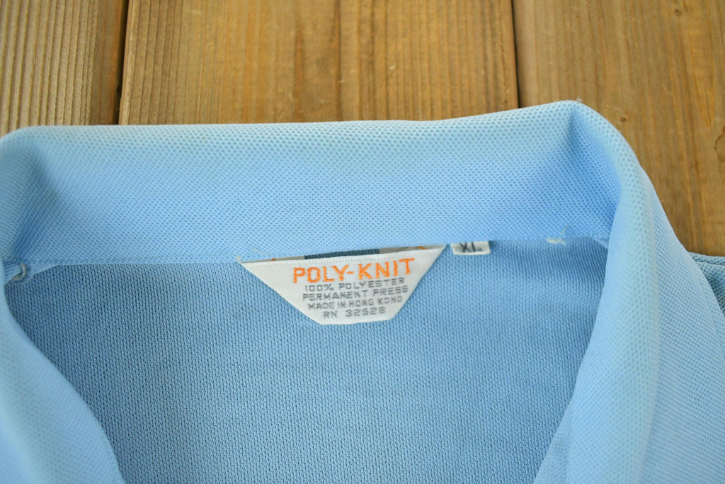 Vintage 1960s 1970s Poly Knit Chain Stitched Polo Button Up Bowler Shirt Men's XL