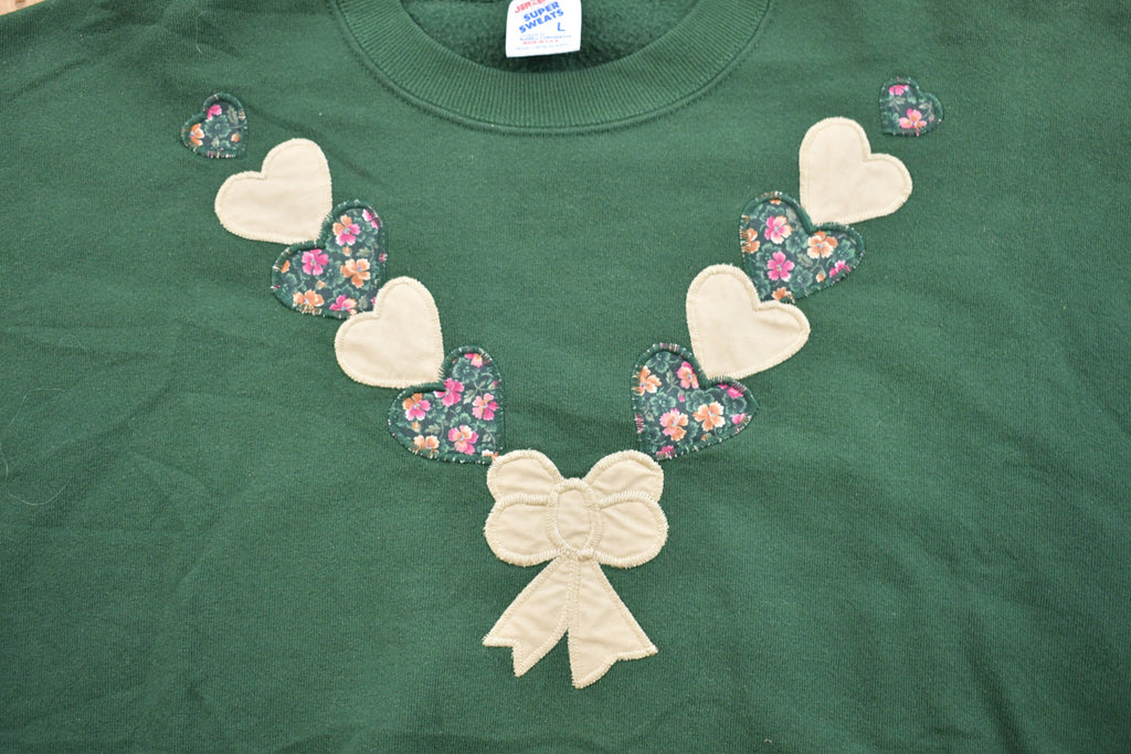 Vintage 1990s Jerzees Embroidered Hearts Crewneck Sweatshirt