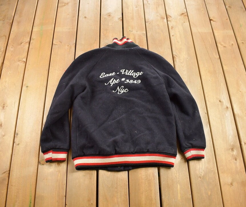 Vintage 1980s East Village NYC Letterman Jacket / Embroidered / Varsity Jacket / Sportswear / Americana