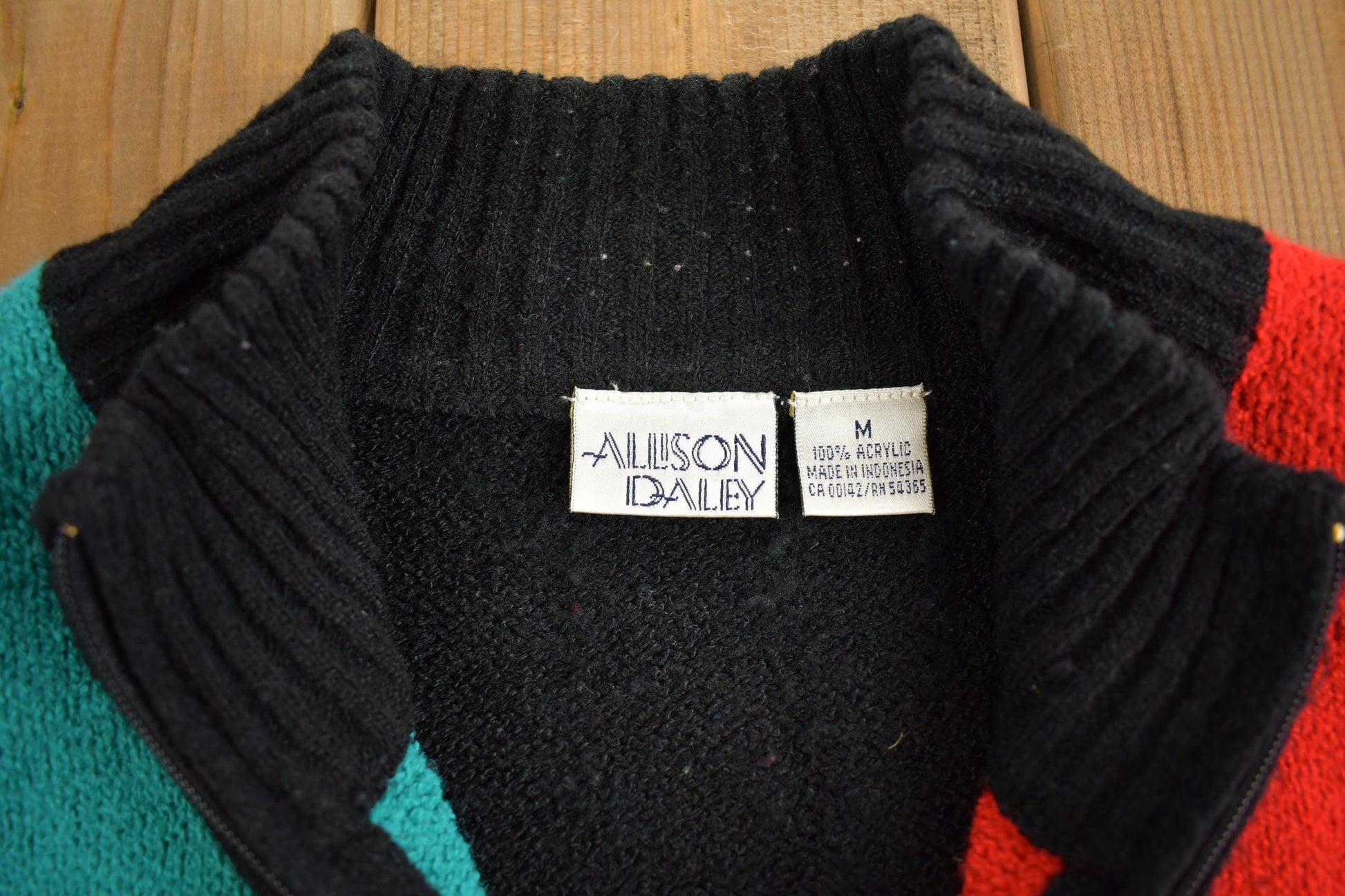 Vintage 1990s Allison Dalley Colour Block Knit Zip Up Sweater