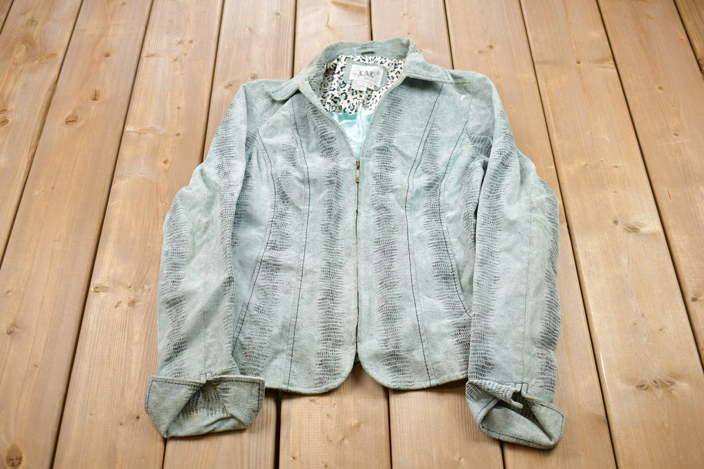 Vintage 1990s Crocodile Pleather Patterned Collared Jacket / Fall Outerwear / Winter Outerwear / Streetwear Fashion / Croc Leather