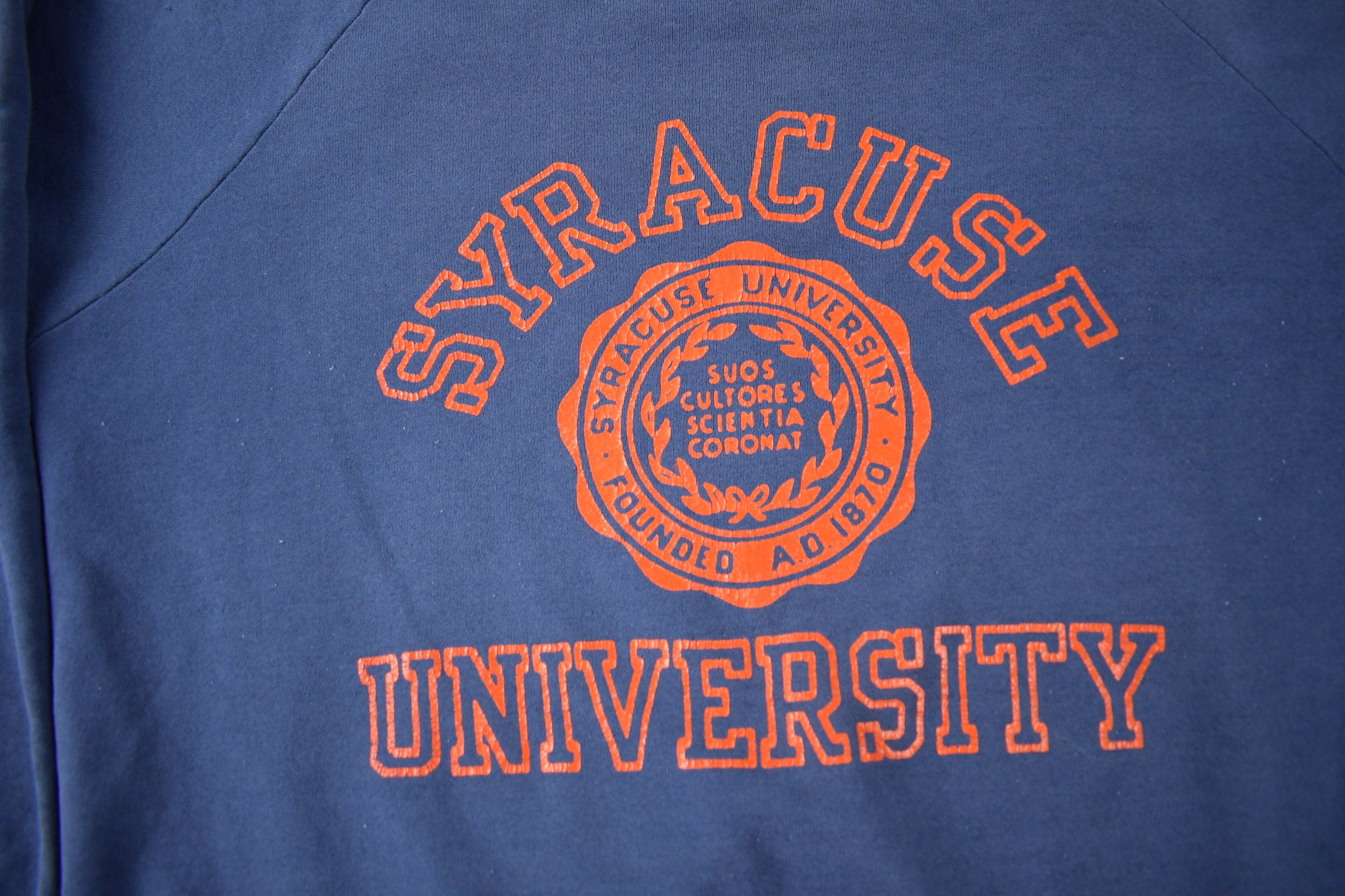 Vintage 1980s Syracuse University Distressed Collegiate Raglan Crewneck Made In USA
