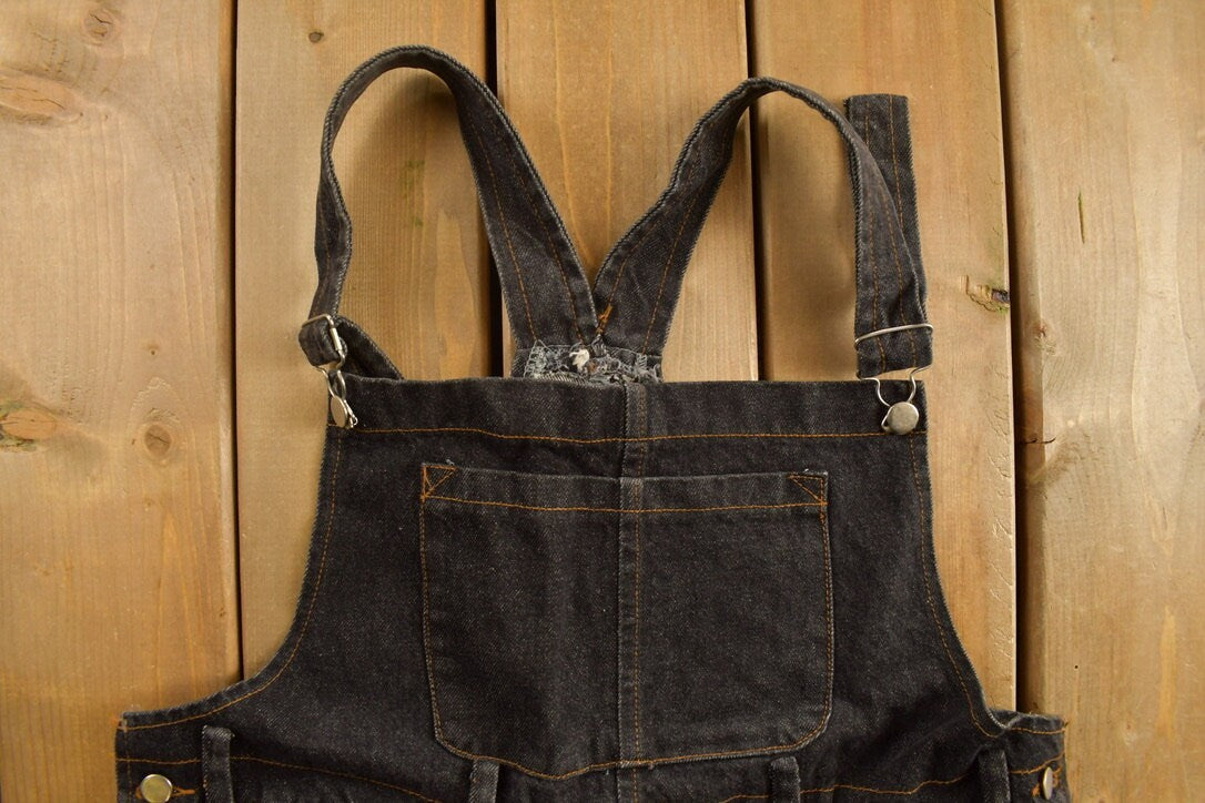 Vintage 1990s Serge De Nimes Black Denim Jean Overalls Size 38 x 29
