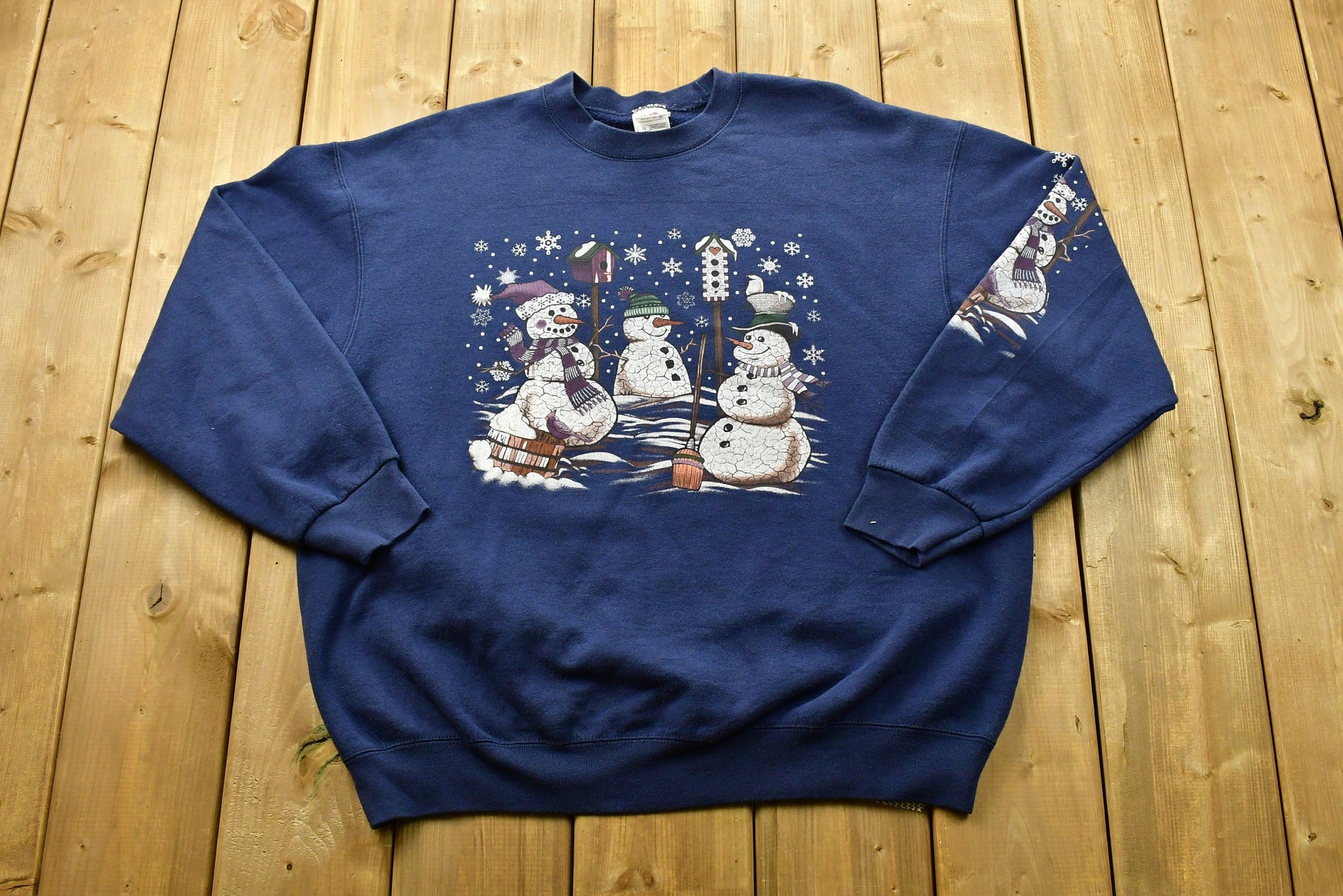 Vintage 90's Snowman Winter Crewneck / 90s Crewneck / Nature / Sleeve Print / Vintage Sweatshirt / American Streetwear / Pullover Sweatshirt