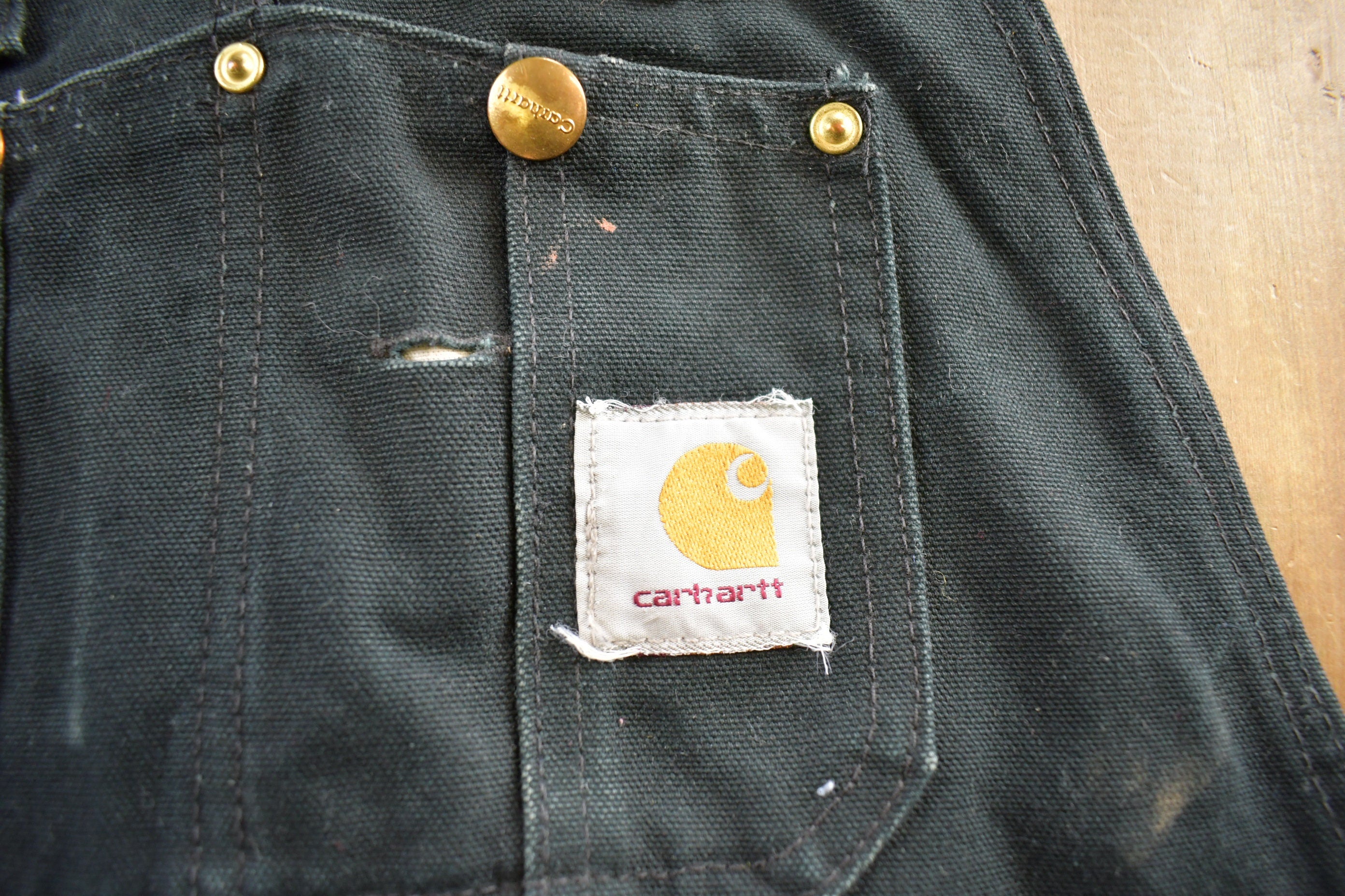 Vintage 1990s Carhartt Black Double Knee Canvas Overalls Size 40x30