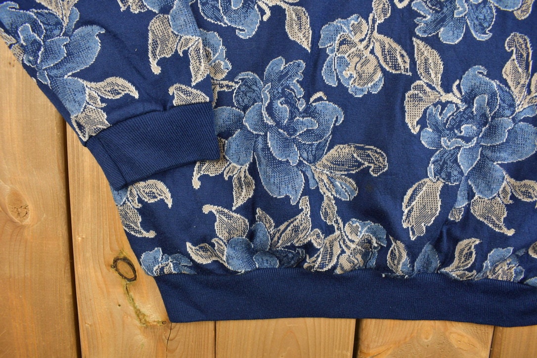 Vintage 1990s Season Ticket Floral Theme Quarter Button Up Sweater