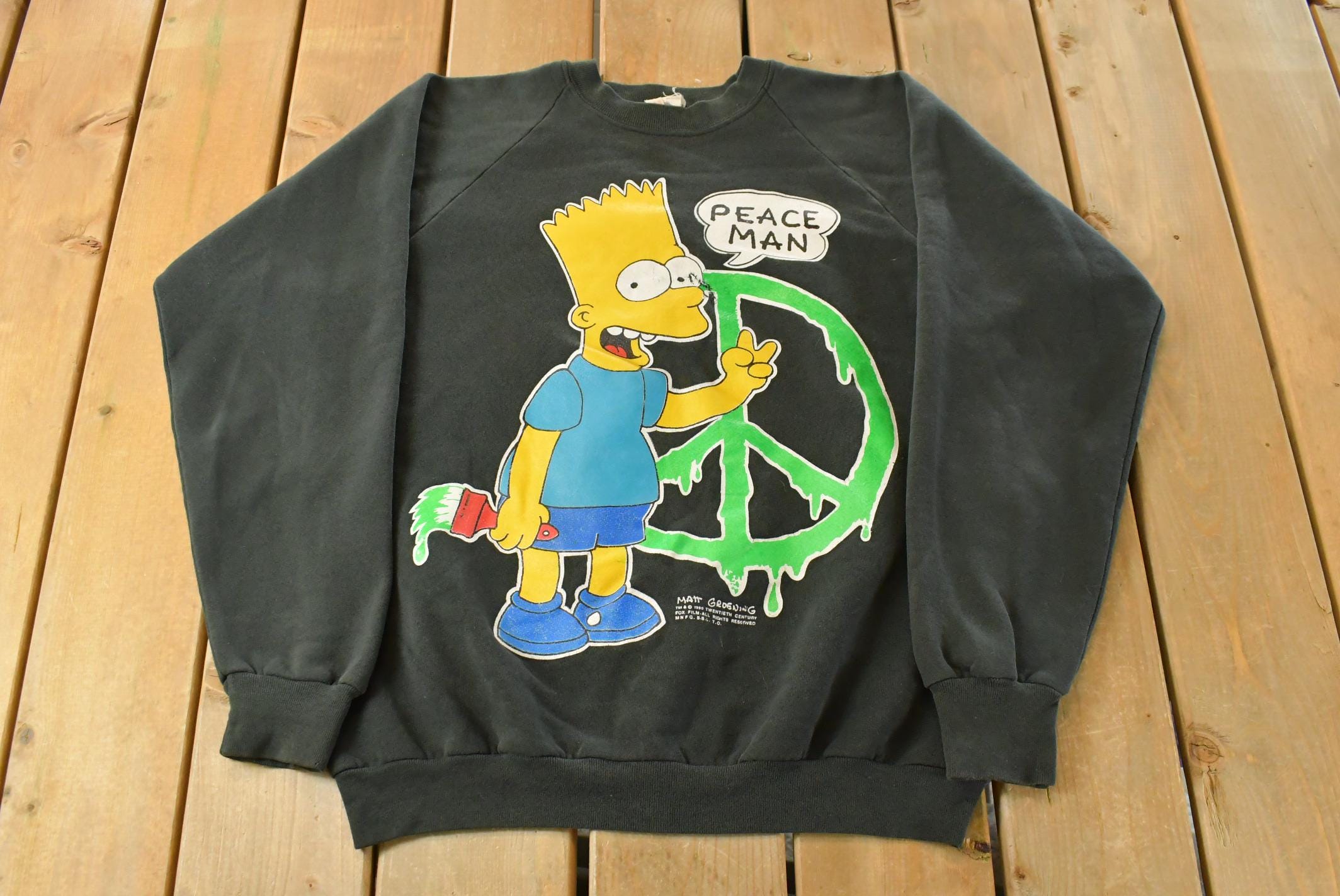 Vintage 1990s Bart Simpson Peace Man Graphic Crewneck Sweatshirt Men's XL