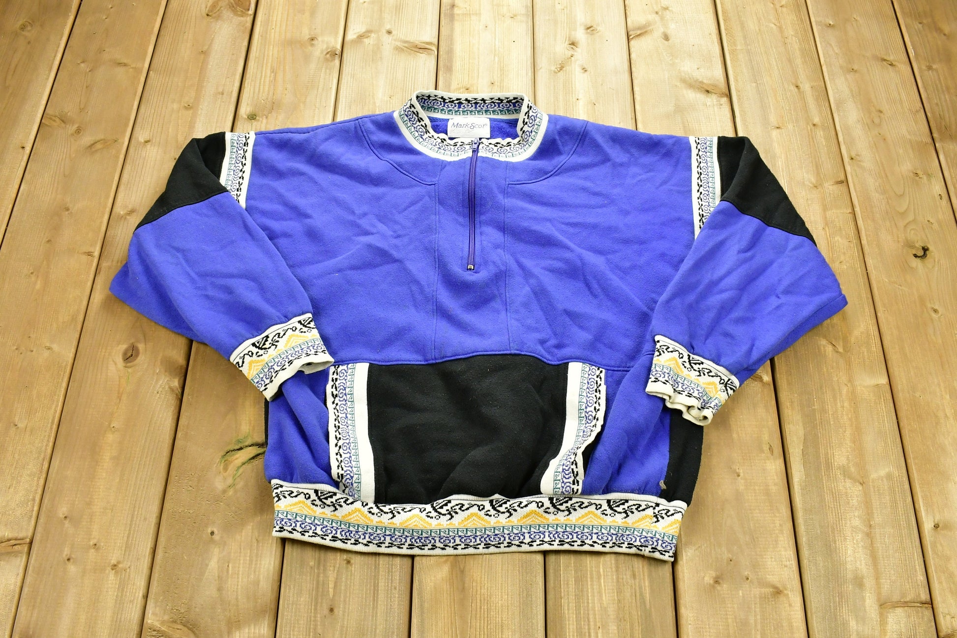 Vintage 1990s Abstract Aztec Quarter Zip Crewneck Sweatshirt / 90s Crewneck / Mark Scot / Athleisure / Streetwear / Women's Sweater