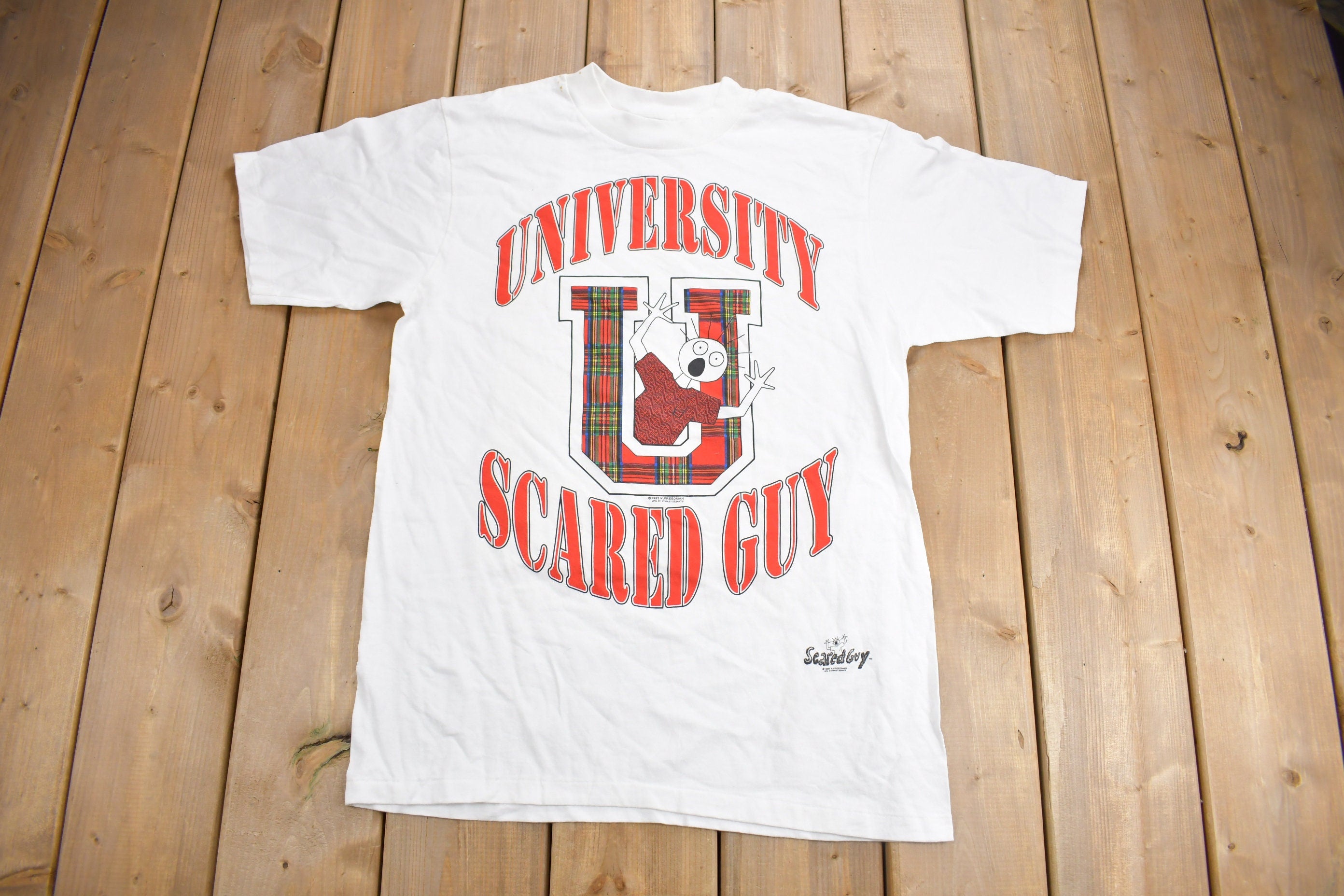 Vintage 1993 Scared Guy University Stanley Desantis Graphic T Shirt