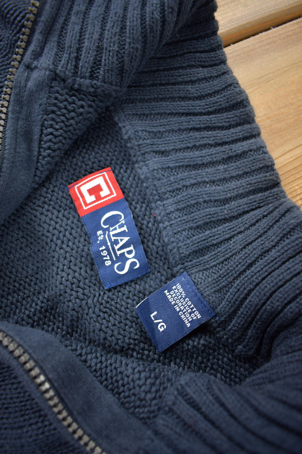 Vintage Y2K Chaps Embroidered Logo Quarter Zip Knit Sweater Size L