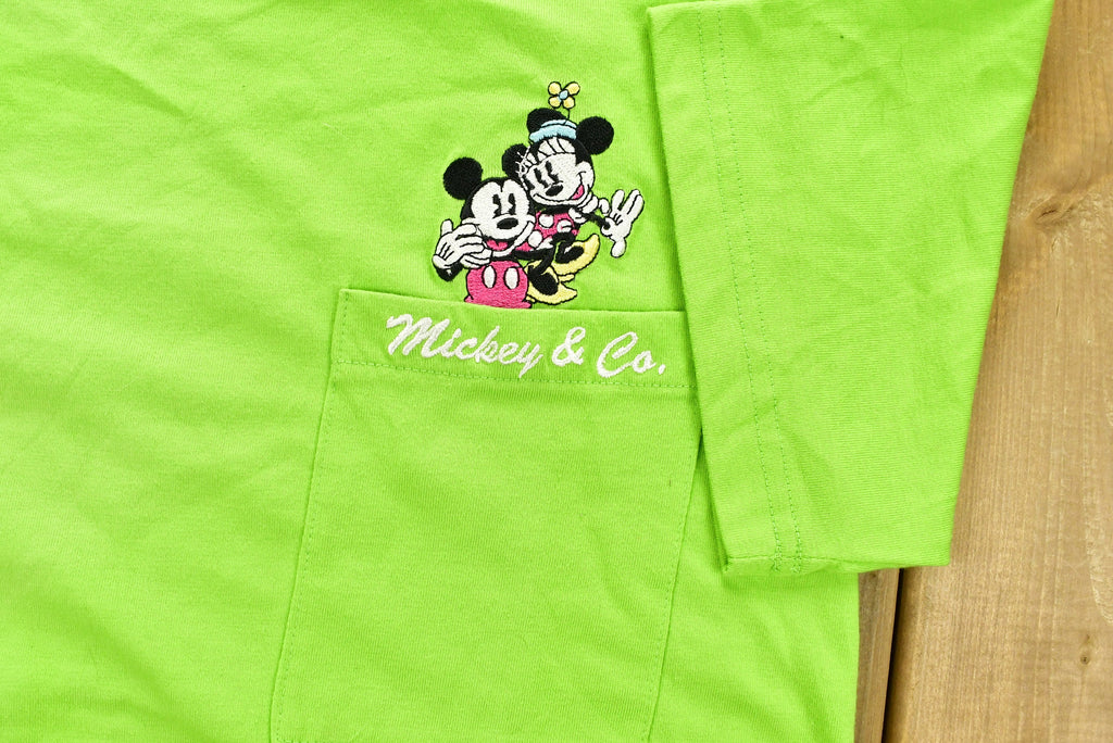 Vintage 1990's Mickey & Co Embroidered Pocket Youth T-Shirt / 90s Graphic Tee / Mickey Mouse / American Streetwear / Disney Tee