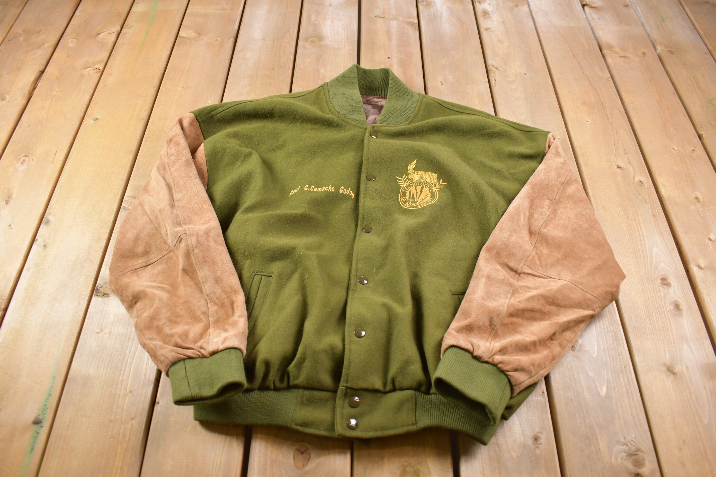 Vintage 1995 Technologico De Monterrey Generacionn 95 Embroidered Suede Letterman Jacket