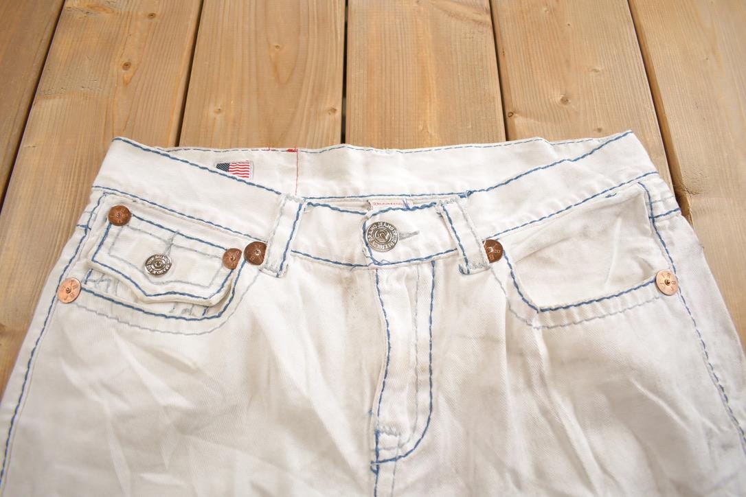Vintage 2000s True Religion Embroidered White Denim Pants Size 38x30