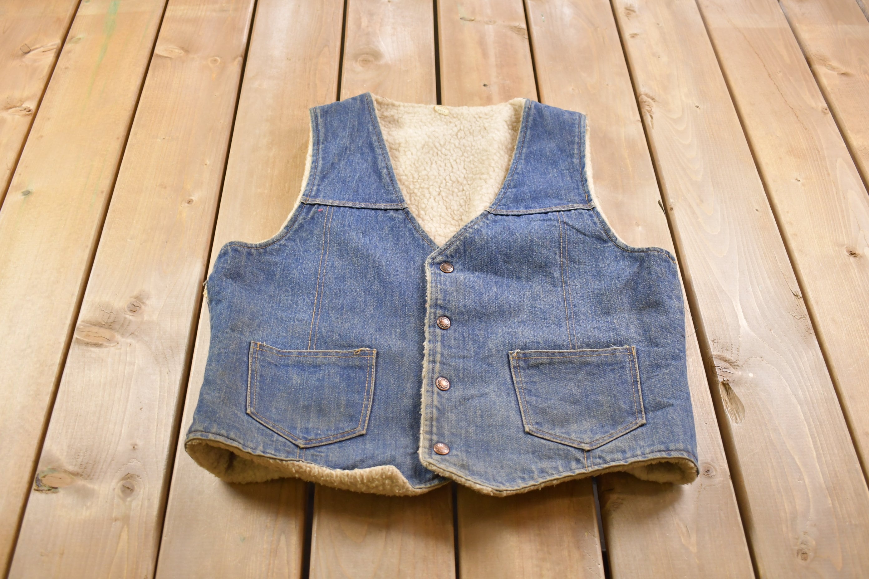 Vintage 1990s Denim Sherpa Lined Vest