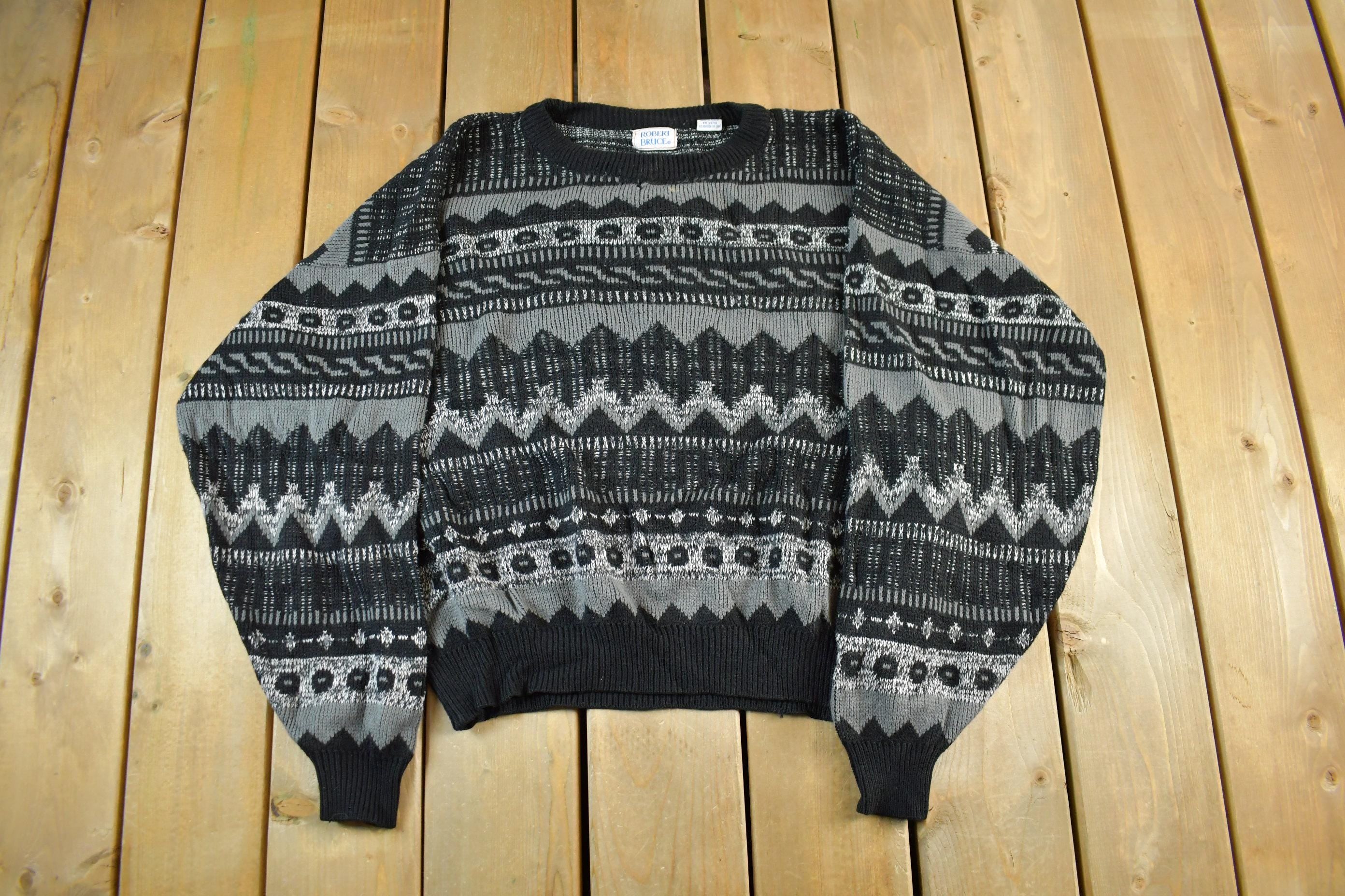 Vintage 1990s Robert Bruce Knit Striped Crewneck Sweater Men's Large