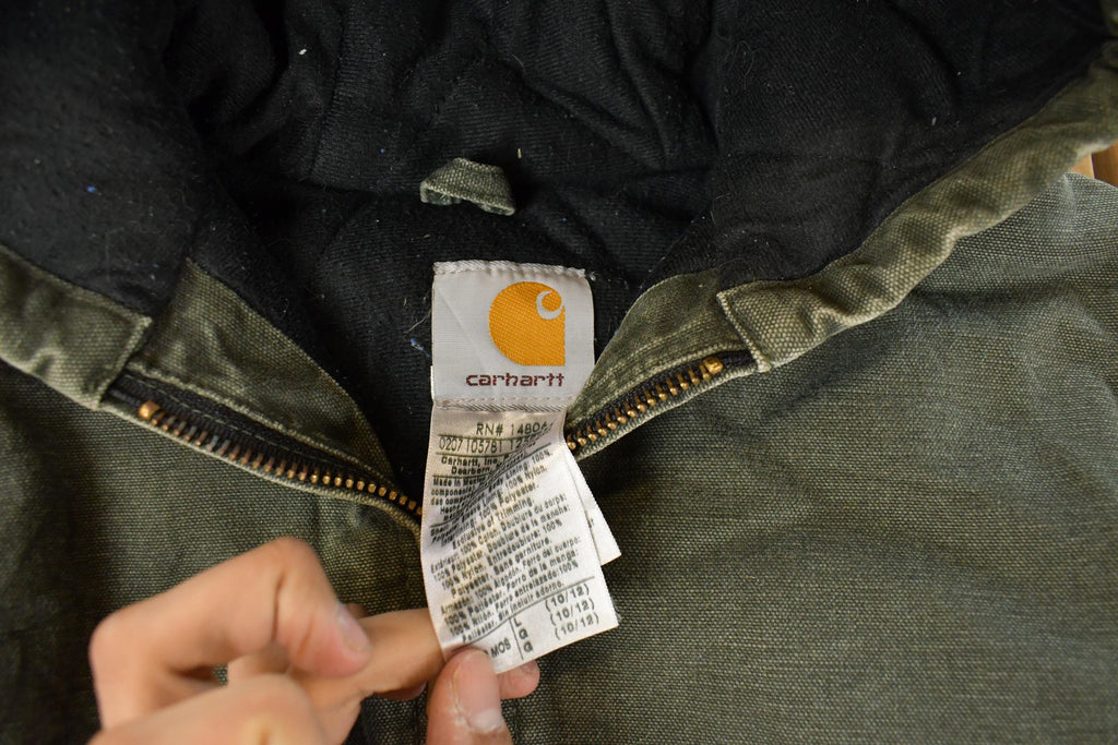 Vintage 1990s Carhartt Hooded Distressed Work Jacket Youth Large