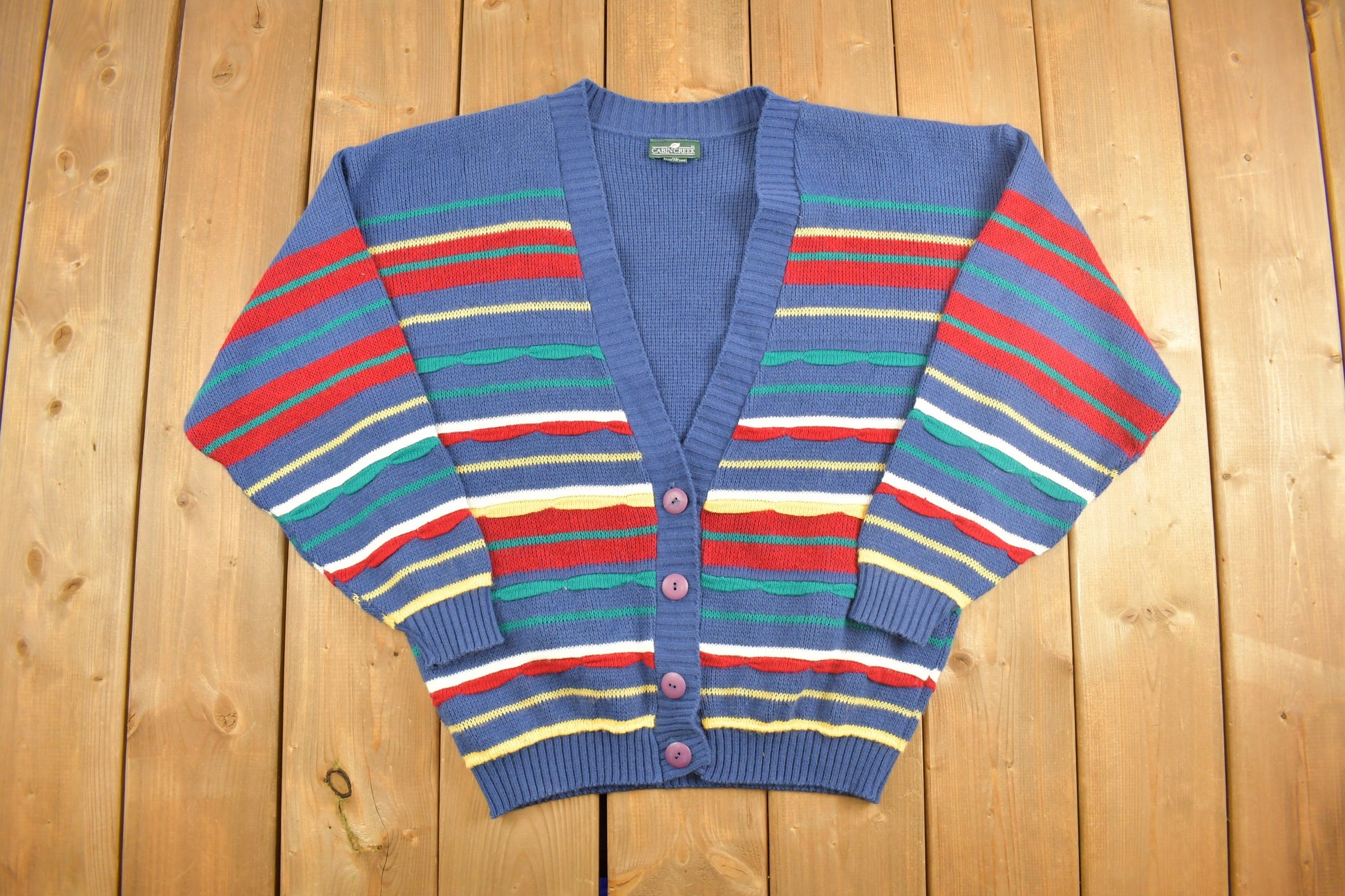 Vintage 1990s Cabin Creek Colourful Knit Cardigan Sweater Button Up