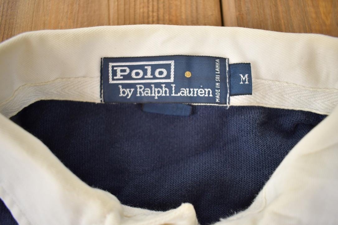 Vintage 1990s Polo By Ralph Lauren Embroidered Small Pony Striped Rugby Sweater Size M