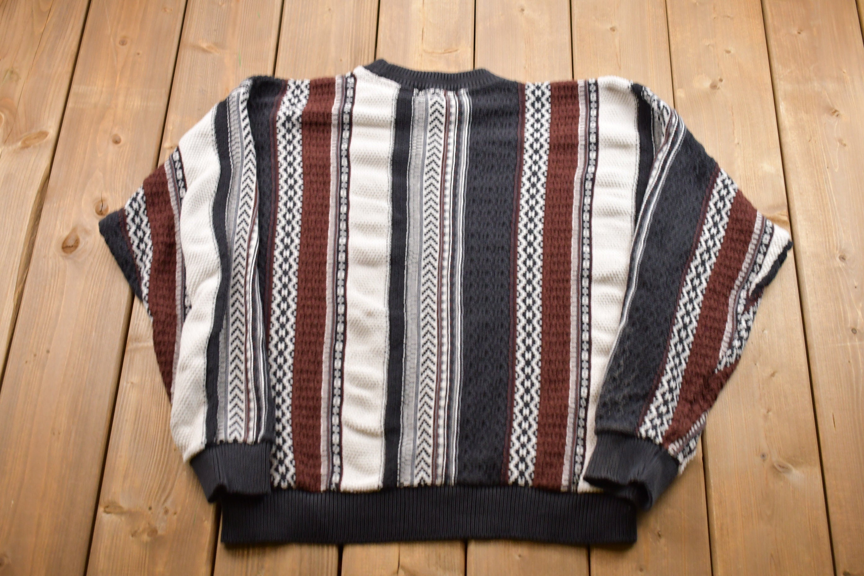 Vintage 1990s Croft & Barrow Striped Cable Knitted Sweater
