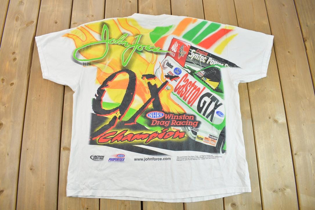 Vintage 2000 John Force Racing All Over Print Graphic T-Shirt