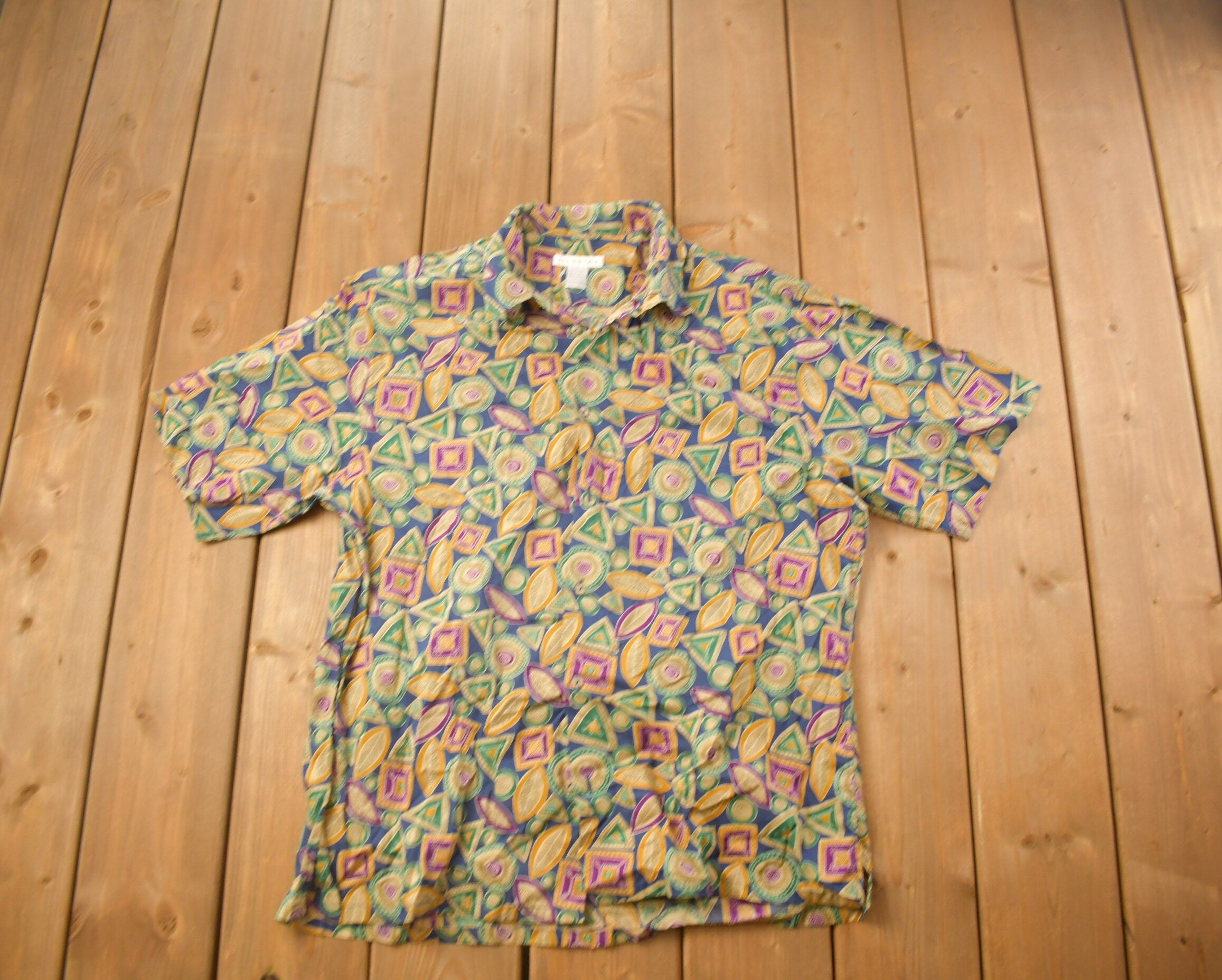 Vintage 1990s Claiborne Abstract Leaves Button Up Shirt