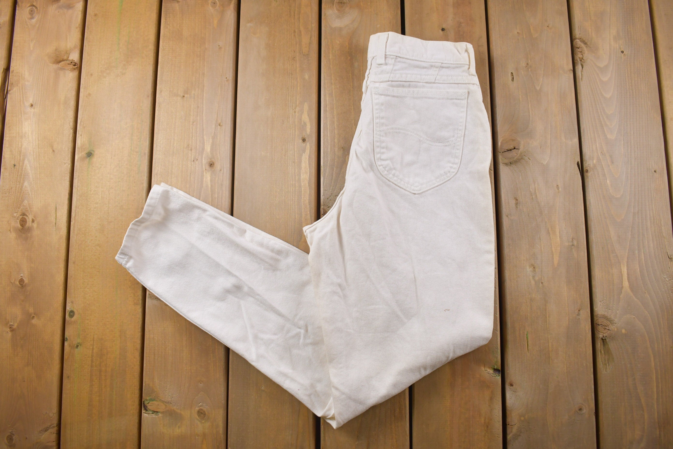 Vintage 1980s Simple White Denim Jeans Size 24 x 30