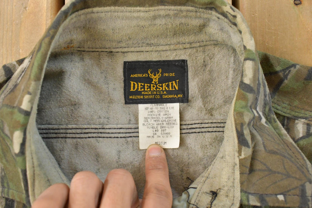 Vintage 1990s Deerskin Real Tree Camo Button Up Shirt Men's M / Outdoorsman / Hunting Shirt / Made in USA