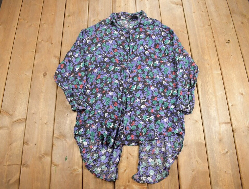 Vintage Y2k Symbol 2000 Floral Button Up Short Sleeve Shirt