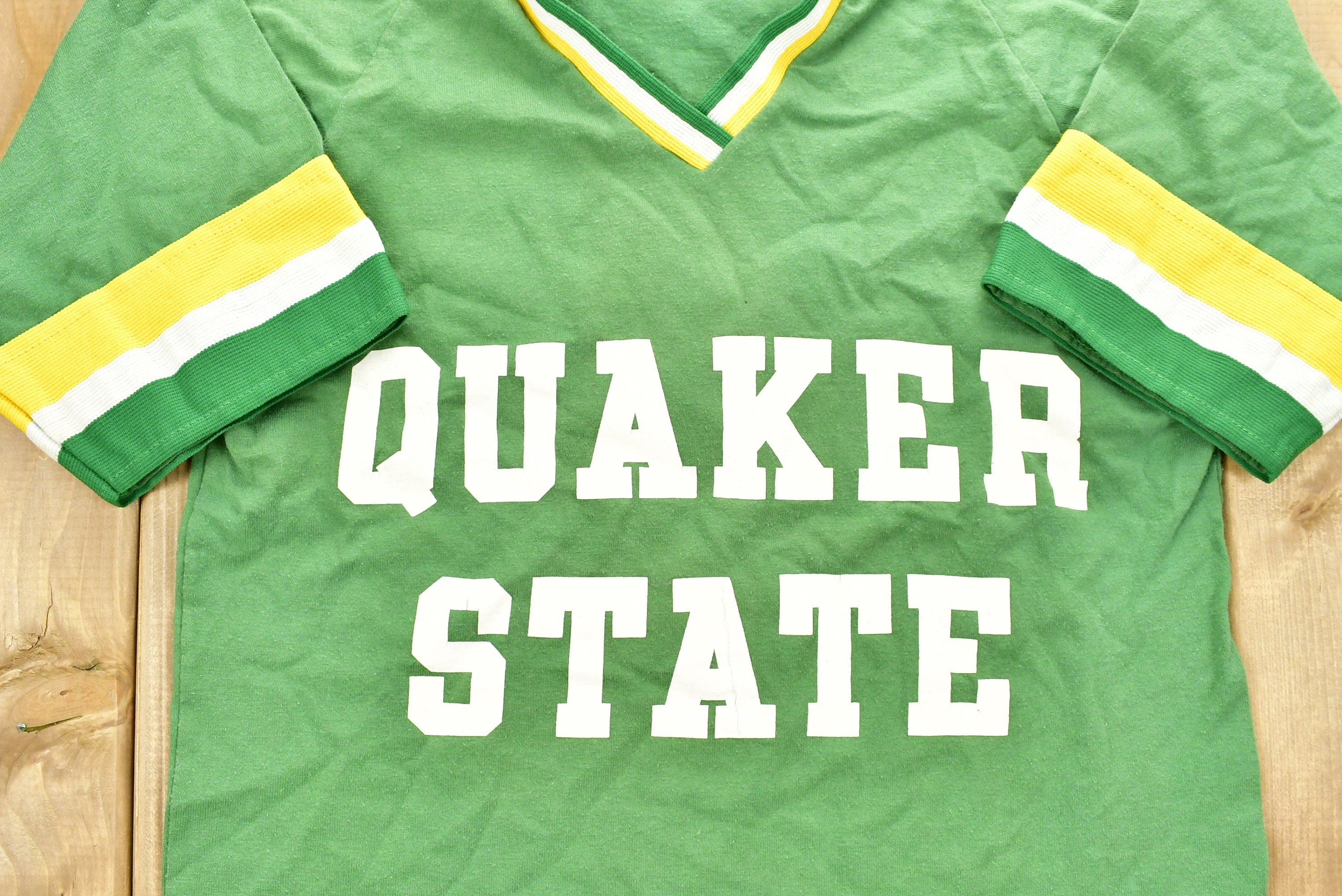 Vintage 1980s University of Quaker State Collegiate Ringer T-Shirt