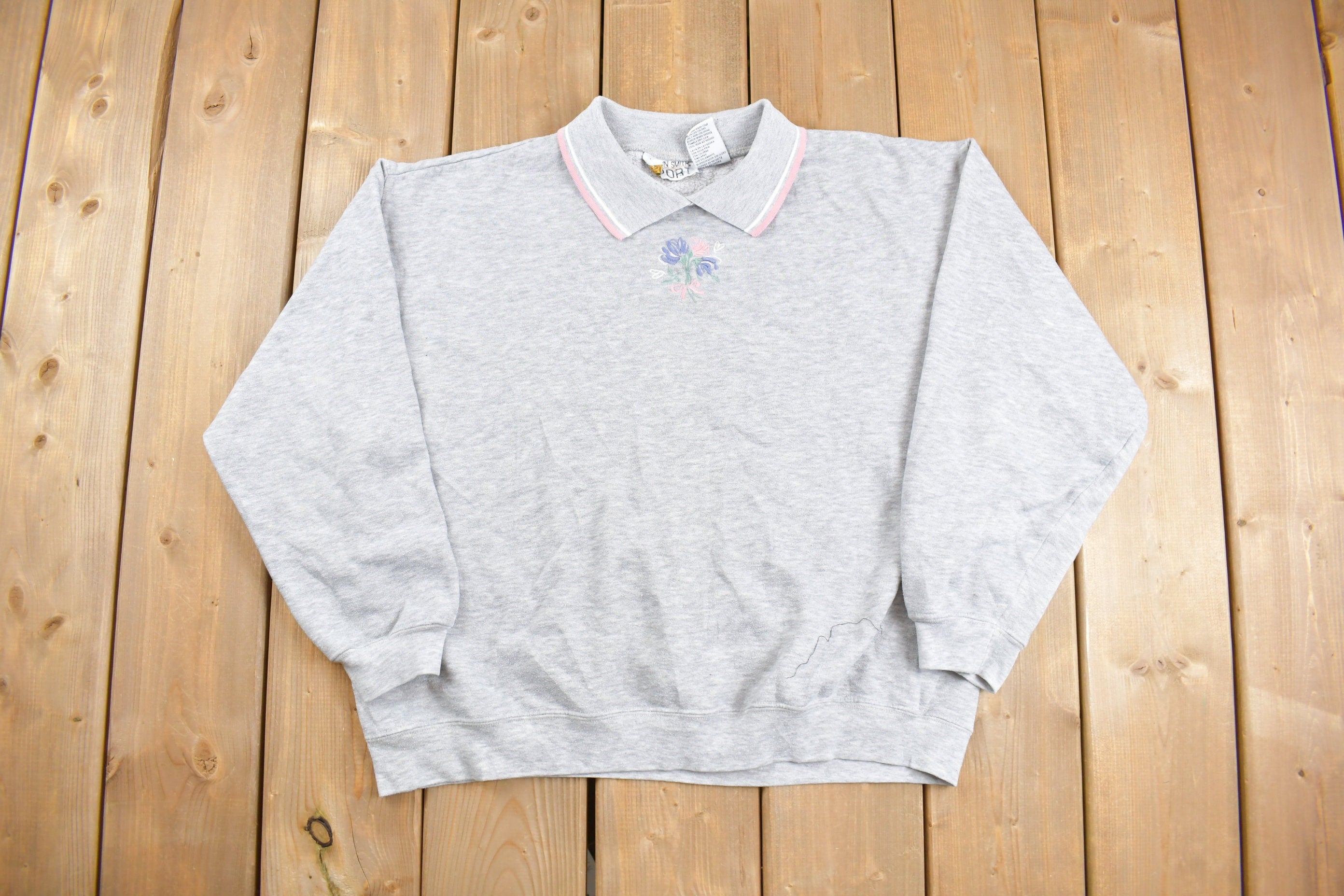Vintage 1990s Jaclyn Smith Sport Flower Collared Sweatshirt