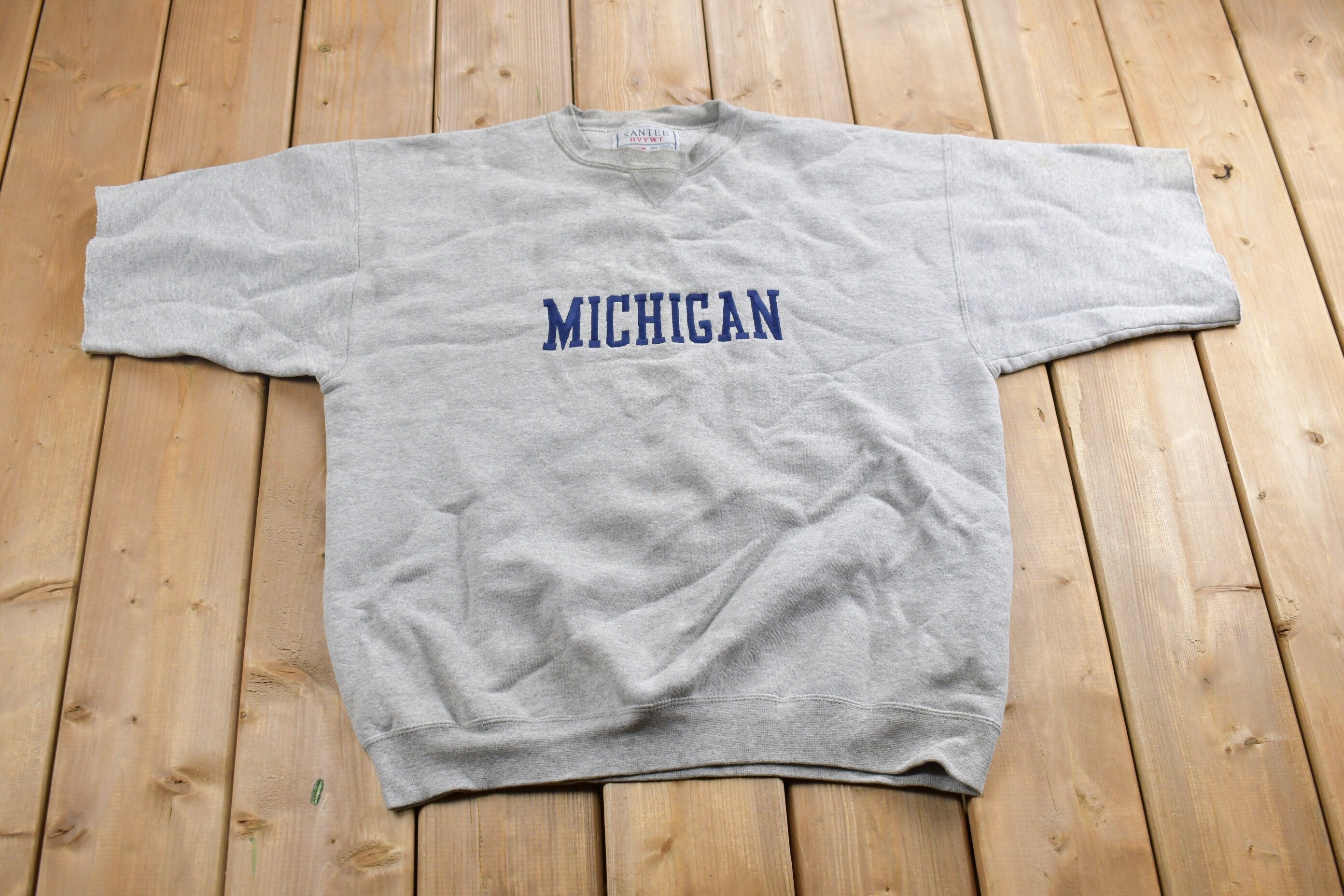 Vintage 1990s University Of Michigan Collegiate Short Sleeve Crewneck  Embroidered  NCAA Sweatshirt  Sportswear  Americana  Michigan