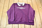 Vintage 1990s Dark Purple Floral Collared Graphic Sweatshirt