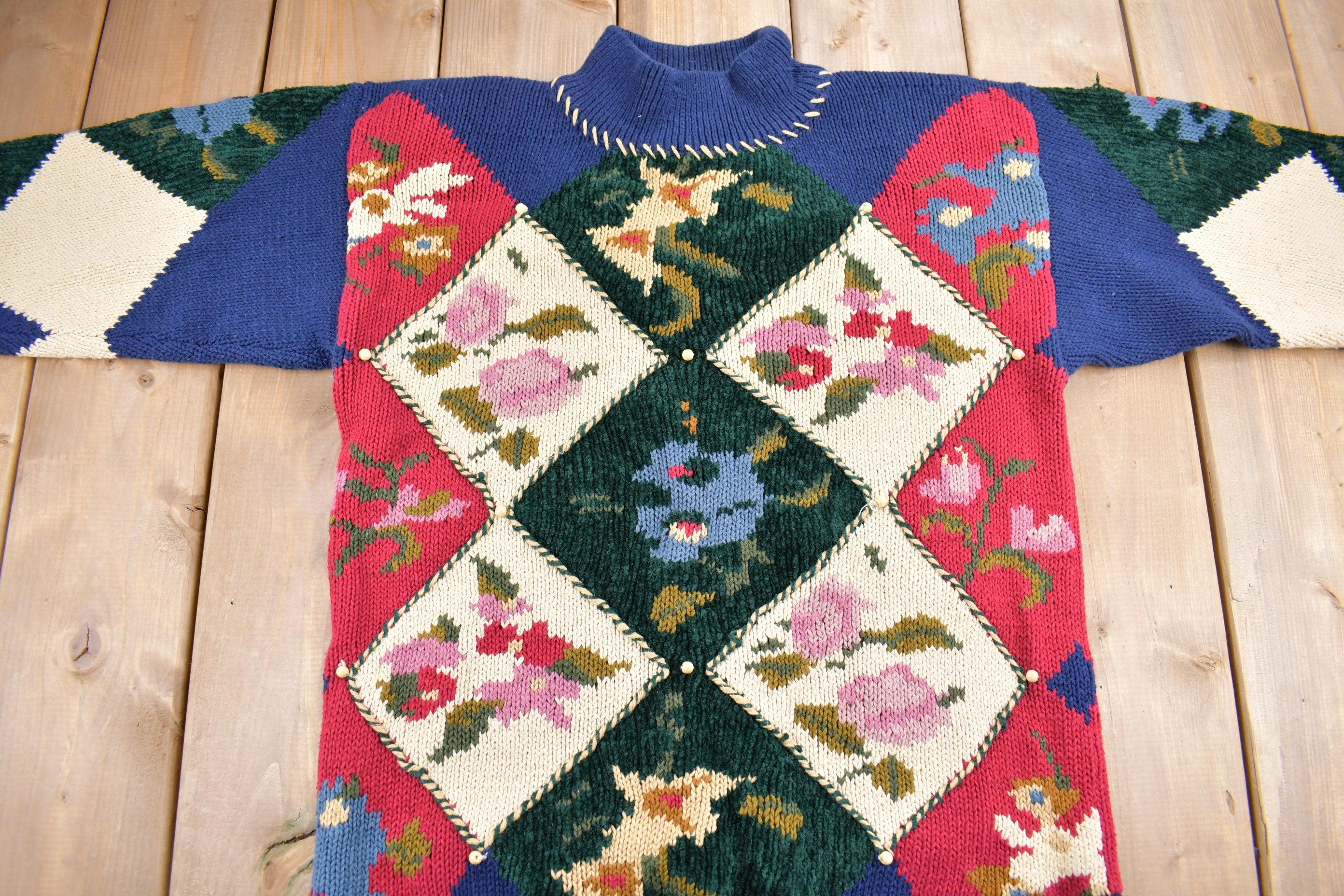 Vintage 1990s IVY Hand Knit Mockneck Sweater