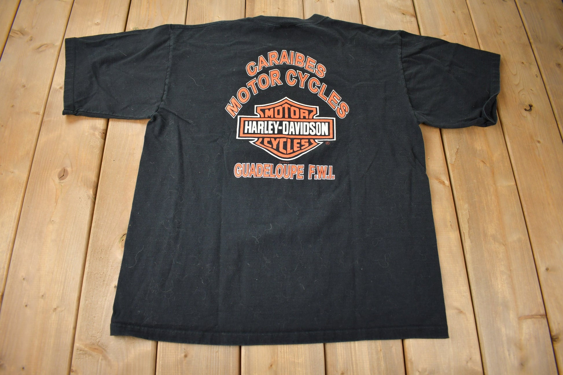 Vintage 1990s Caraibes Motorcycles Harley Davidson GUADELOUPE Graphic T-Shirt