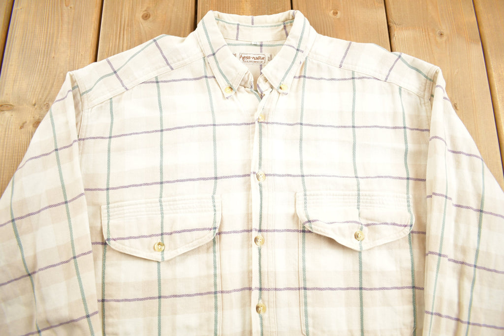 Vintage 1990s German Hess-Natur 100% Baumwolle Plaid Flannel Button Up Shirt /