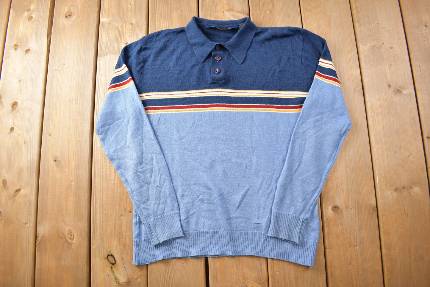 Vintage 1980s Racquet Club Knitted Sweater / Vintage 80s Polo Sweater / Stripe / Collared Sweatshirt / Pullover Sweatshirt