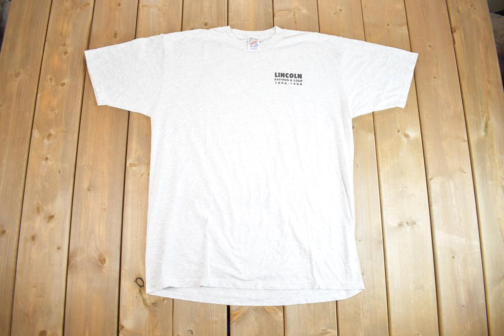 Vintage 1996 Lincoln Banking Single Stitch Graphic T-Shirt Made In USA