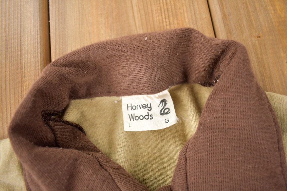 Vintage 1980s Harvey Woods Striped Polo Shirt Made In Canada