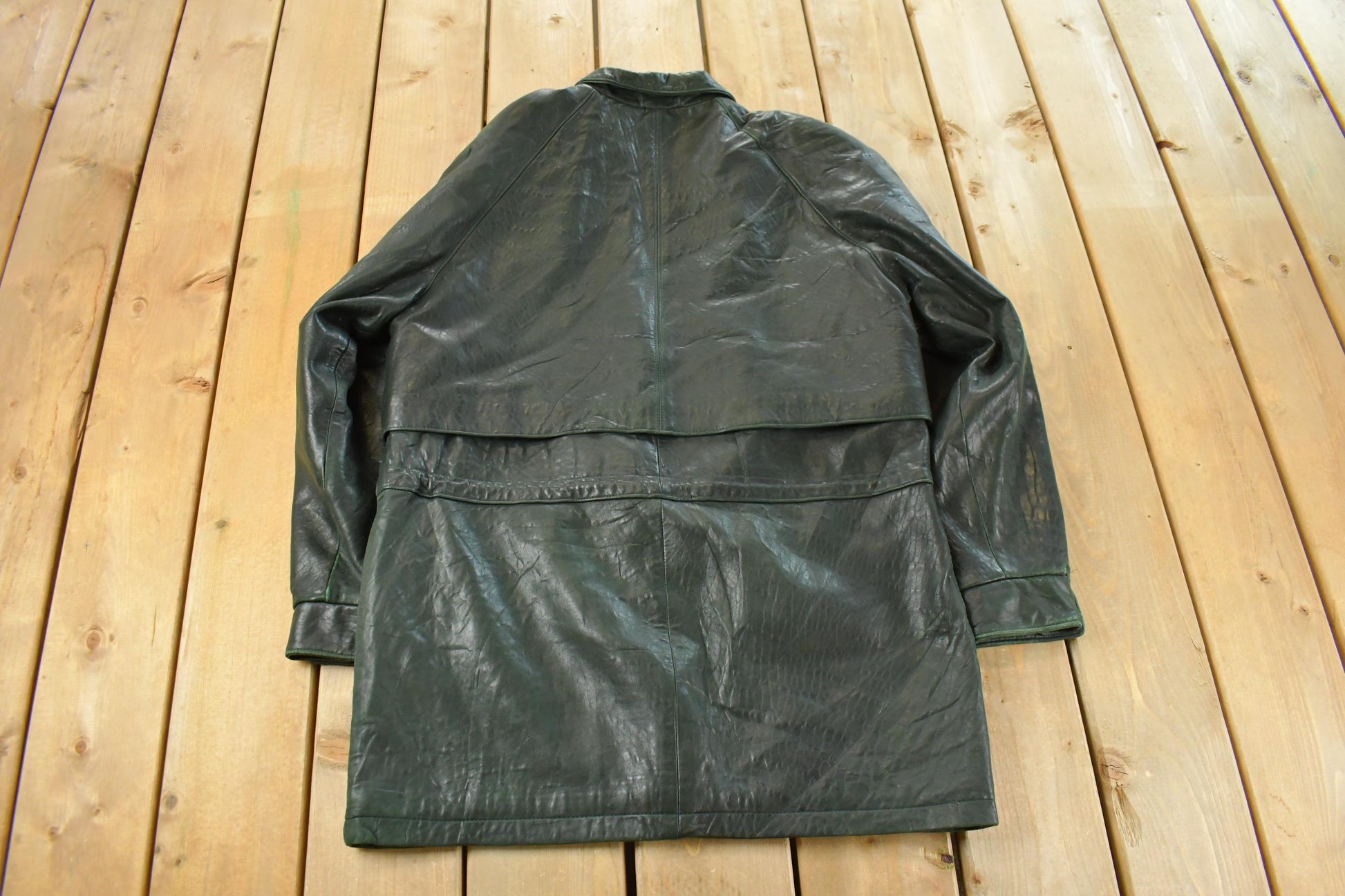 Vintage 1980s Ocean West Leather Long Coat Women's Large / Trench Jacket / Made In Canada / True Vintage / Leather Trench Coat