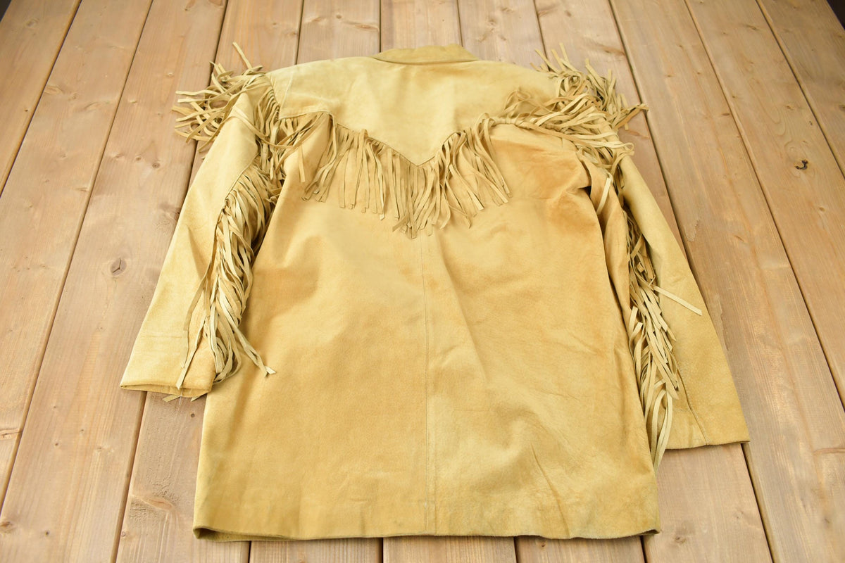 Vintage 1990s Arella Beige Suede Fringe Jacket