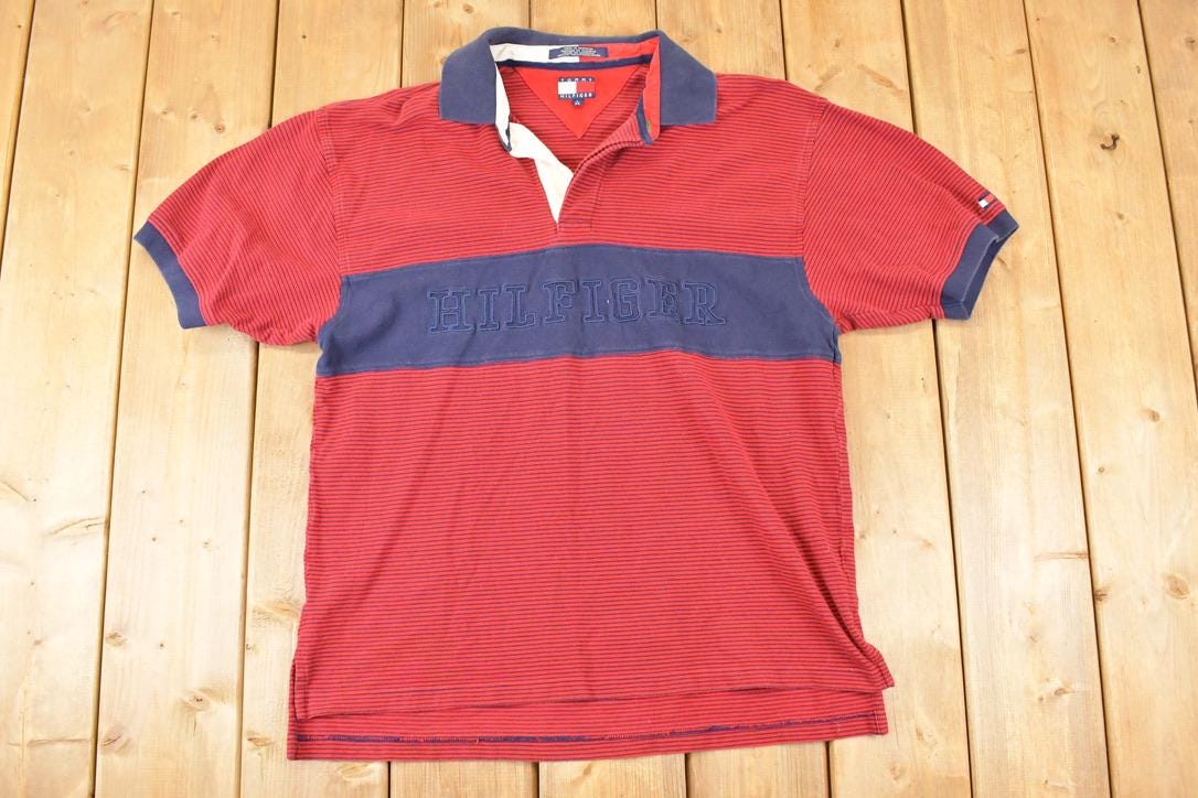 Vintage 1990s Tommy Hilfiger Quarter Button Up Shirt Men's L  Funky Crazy Pattern  Preppy Style  Boxy Fit