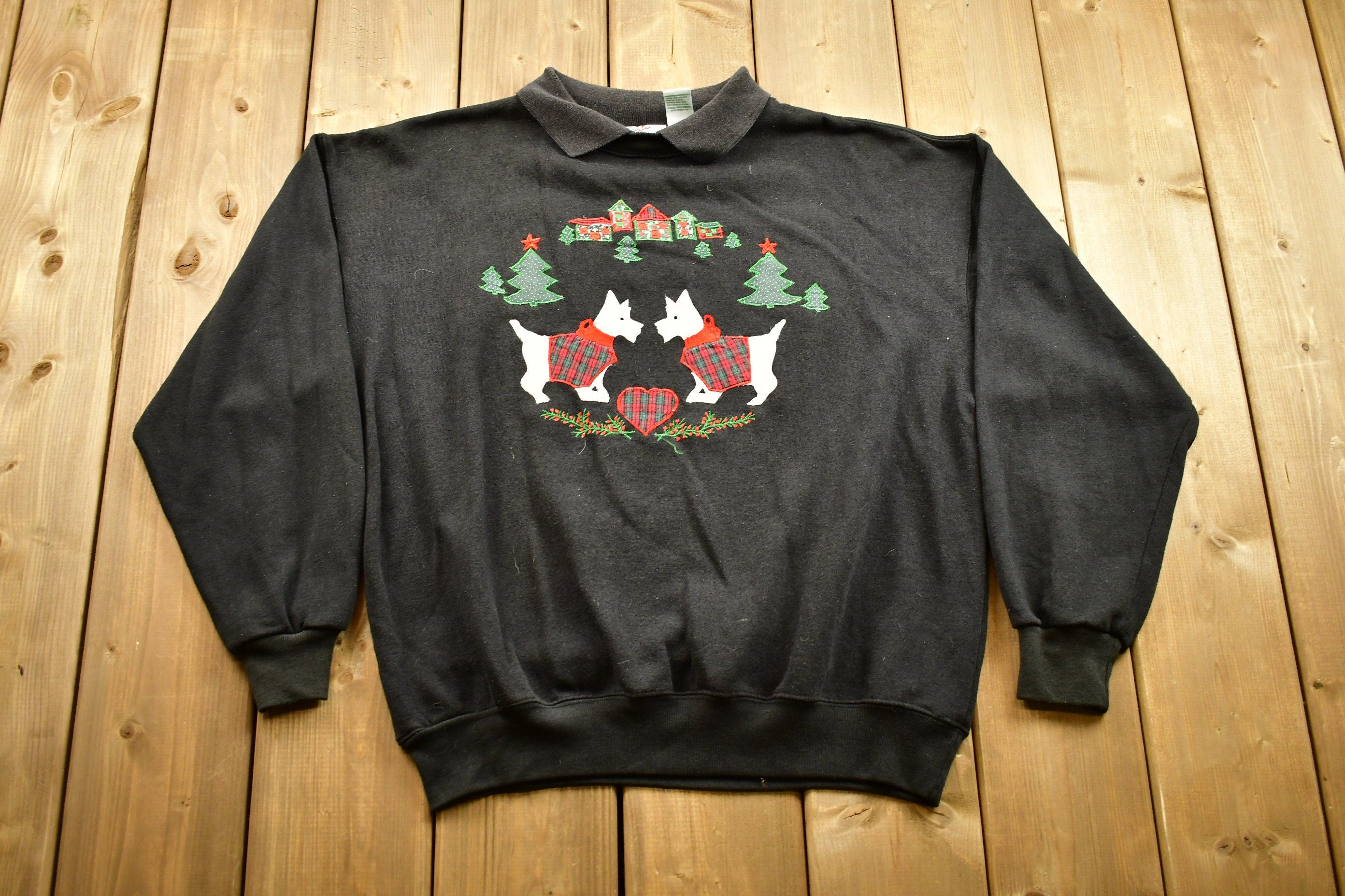 Vintage 1990s British Terrier Graphic Collared Crewneck Sweatshirt , Animal Dog Print , Wilderness , Pullover Sweatshirt , Nutcracker