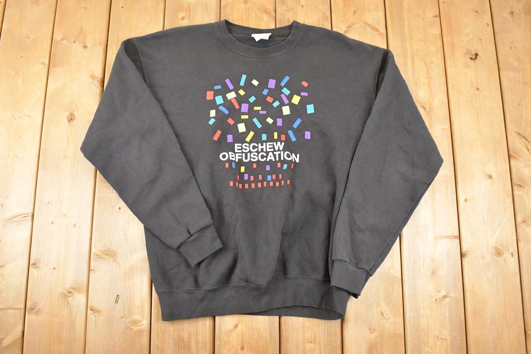 Vintage 1990s Eschew Obfuscation Graphic Print Crewneck Sweatshirt Mens L  Made In USA  90's Destination Sweater