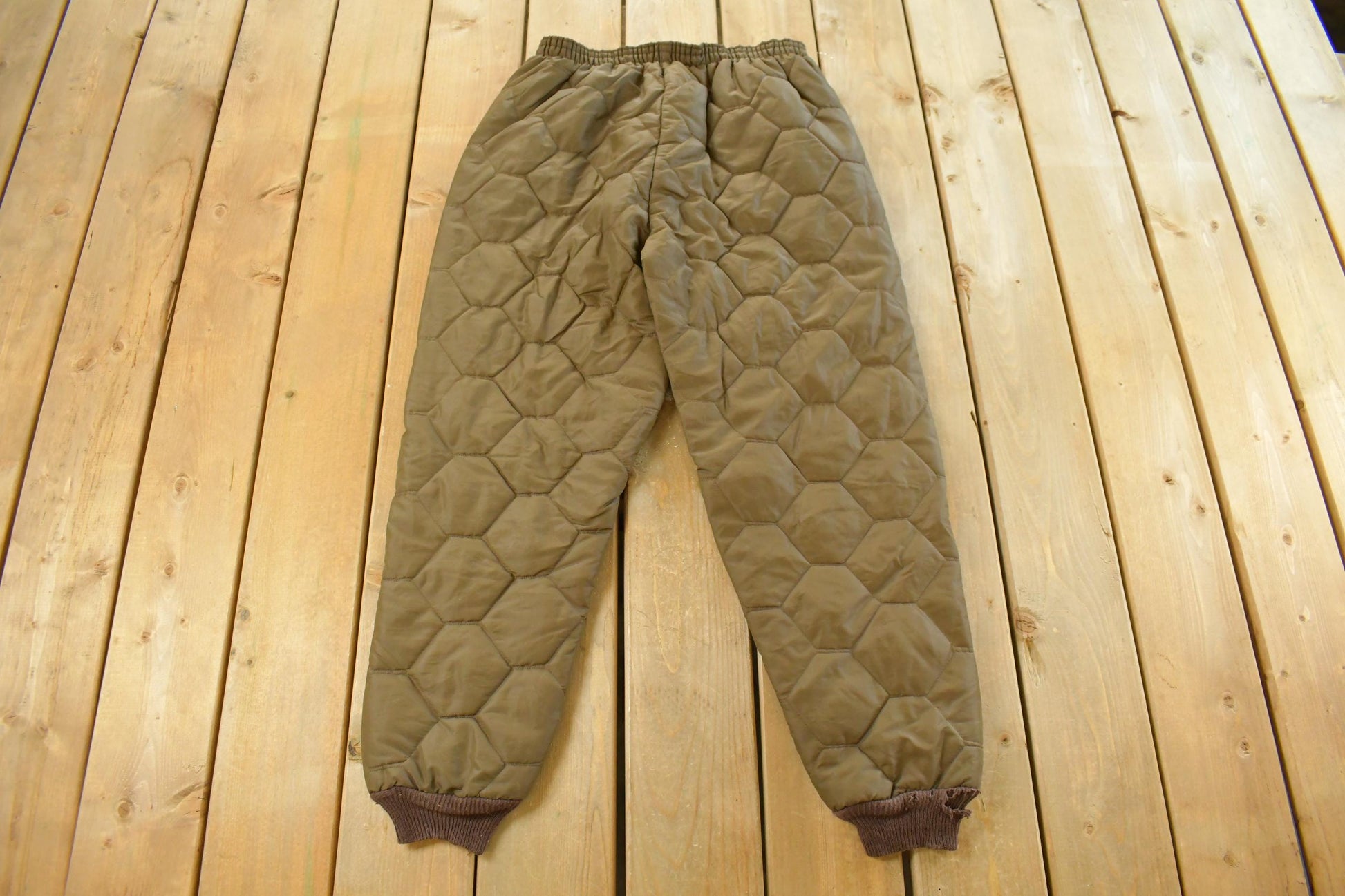 Vintage 1980s Diamond Quilted Brown Puffer Pants Men's Large