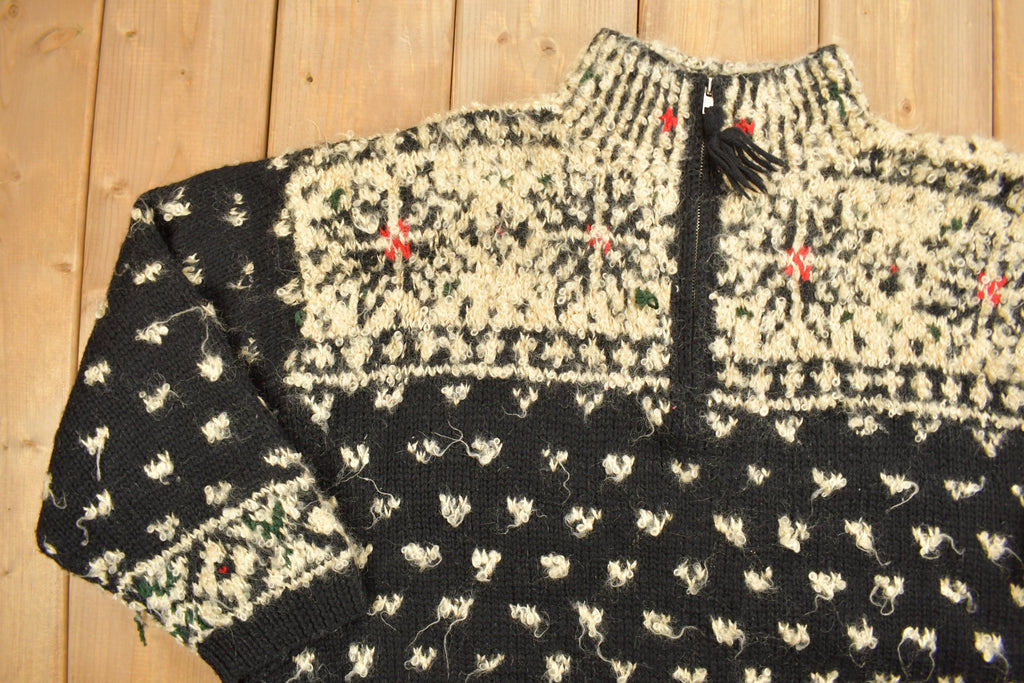 Vintage 1990's Jones New Patterned Knit Zip Up Sweater
