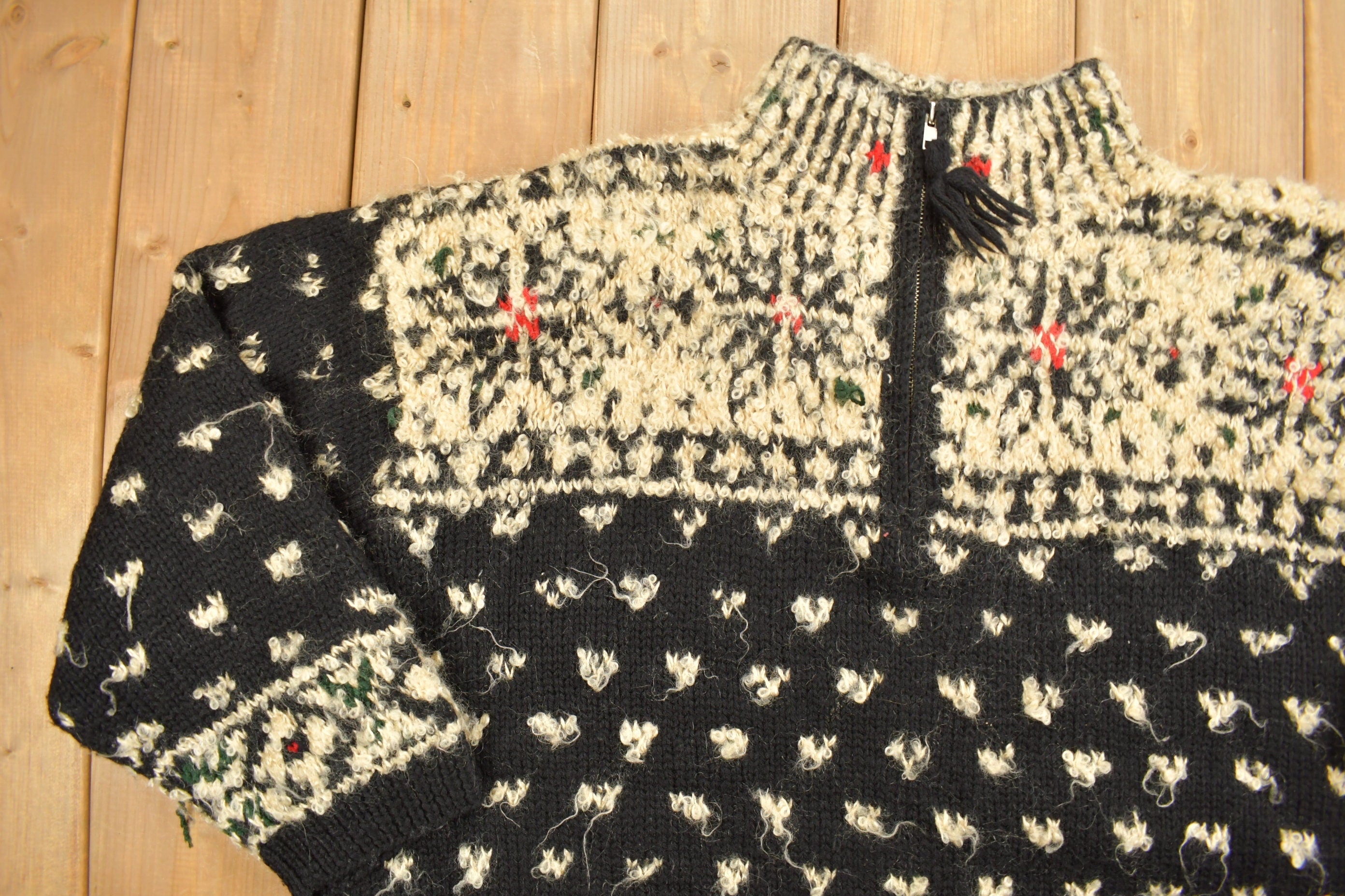 Vintage 1990's Jones New Patterned Knit Zip Up Sweater