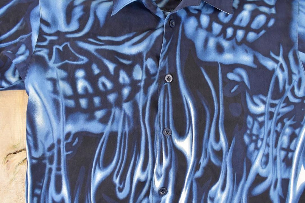 Vintage 1990s UR AOP Ghost Skulls Abstract Button Up Shirt Men's M