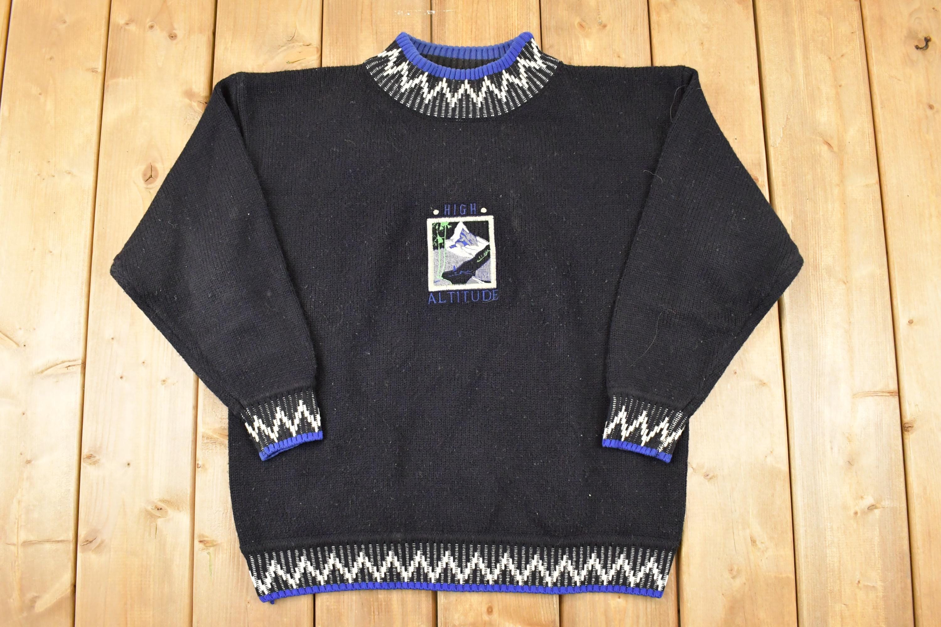 Vintage 1990s Ice Fire High Altitude Embroidered Ski Knit Crewneck Sweater Mens L  90s Knitted Sweatshirt  Vintage Preppy Knits
