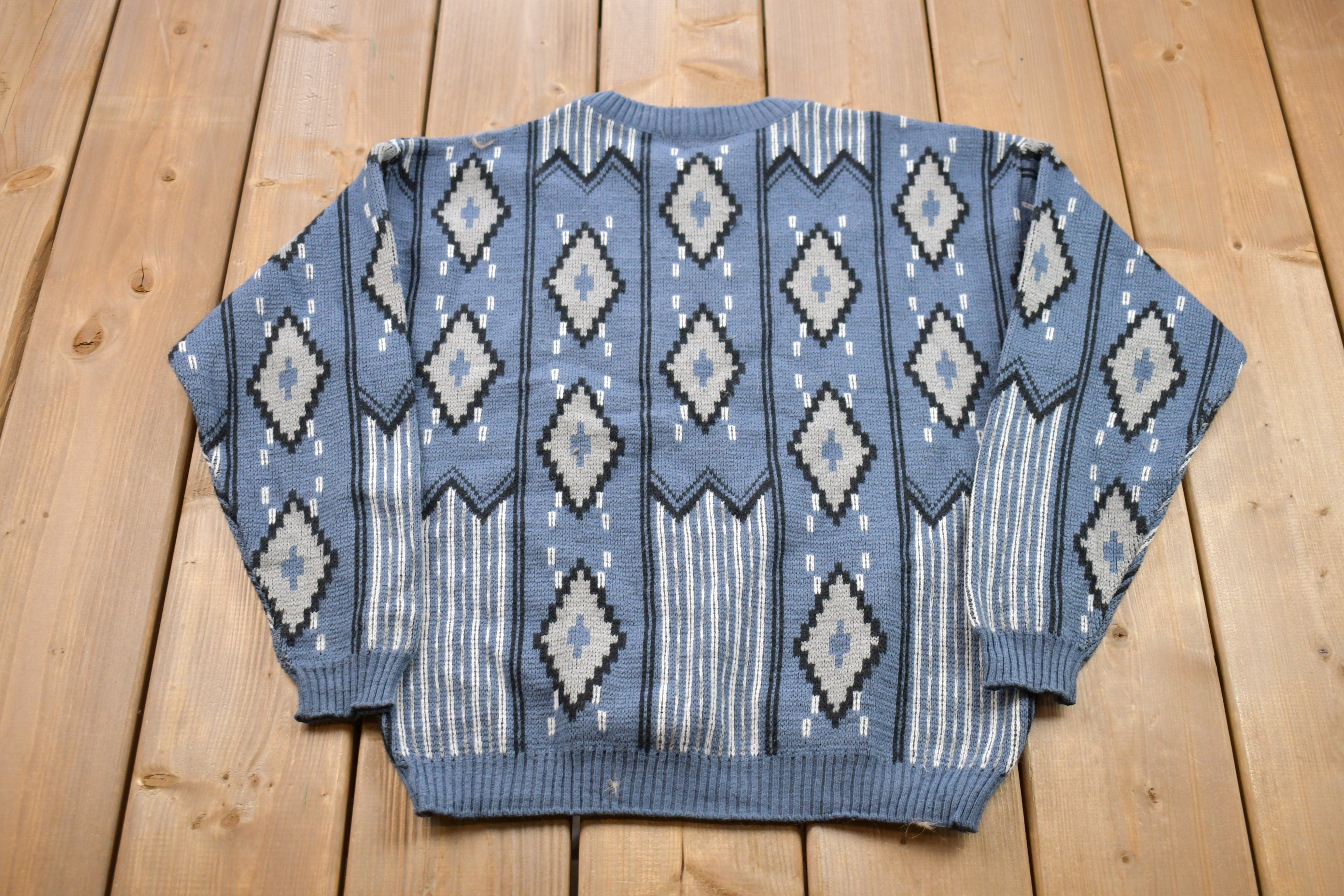 Vintage 1990s All Over Print Knitted Crewneck Sweater /